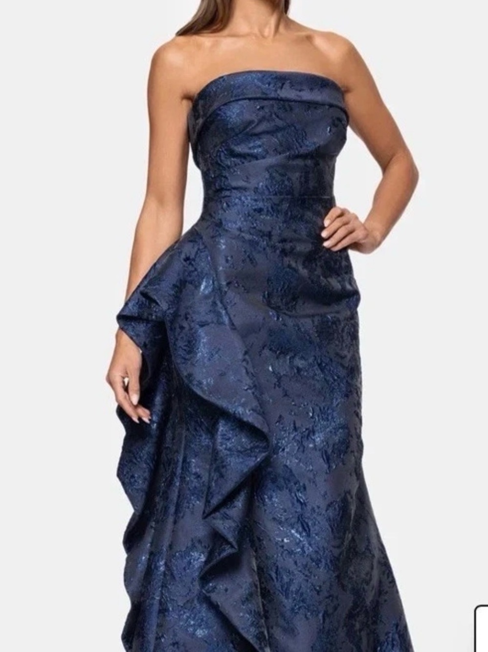NWT 16 Escape Strapless Navy Jacquard Evening Gown